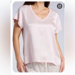 Pj Harlow Set Pink Satin v neck and ruffle shorts